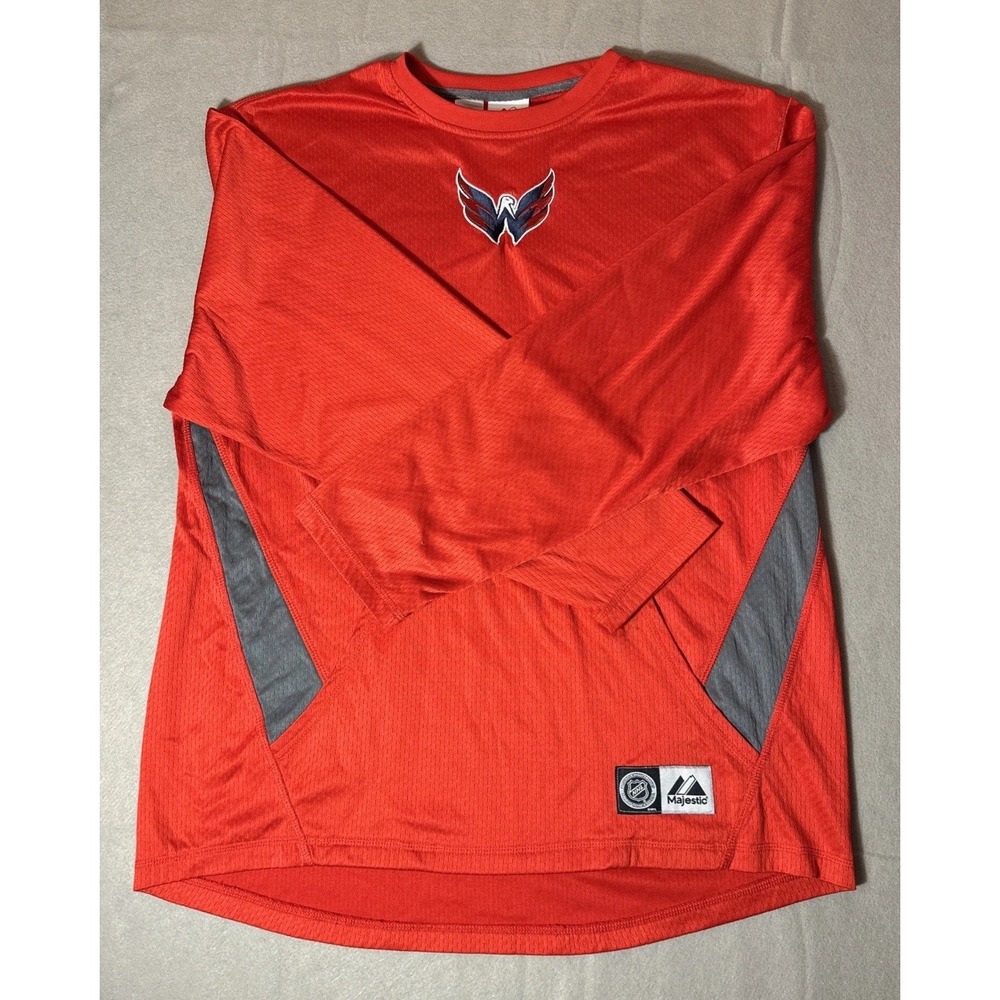Washington Capitals Majestic NHL Red And Grey Long Sleeve Men's Shirt Great Cond